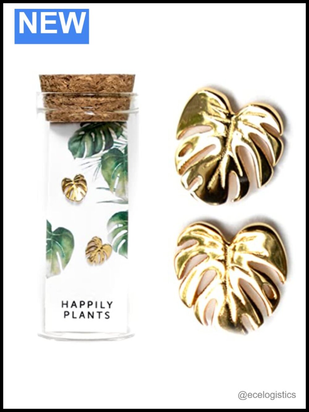 18k Gold Plated Monstera Deliciosa Stud Earring Set Plant Lover Gift